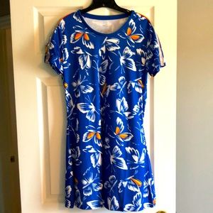 Adidas dress, royal blue w/butterfly print, size L